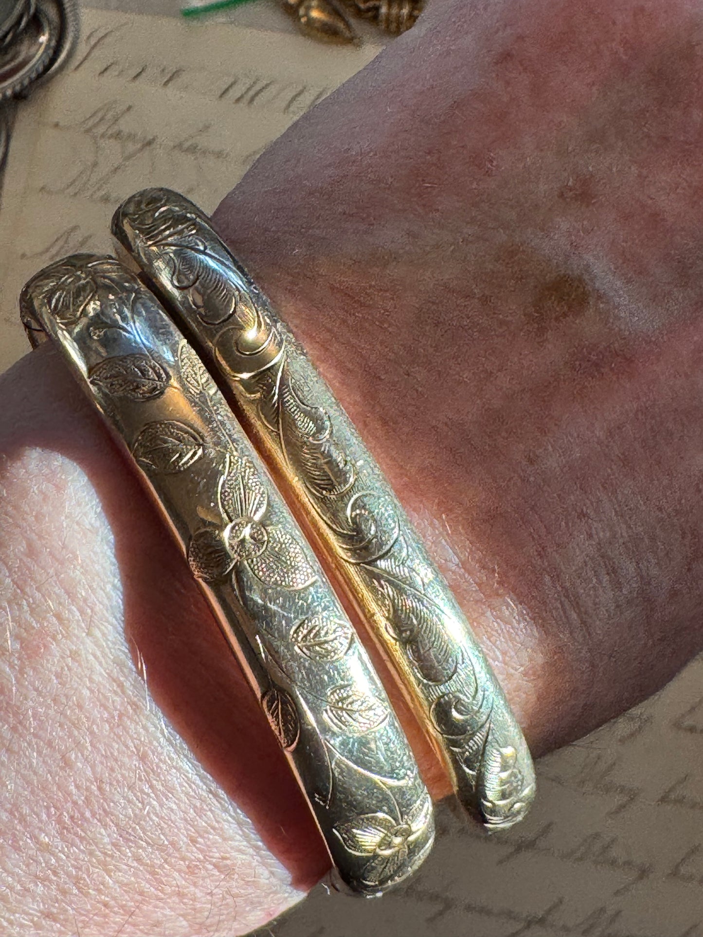 Rare Slip on Gold Filled Engraved Bangle