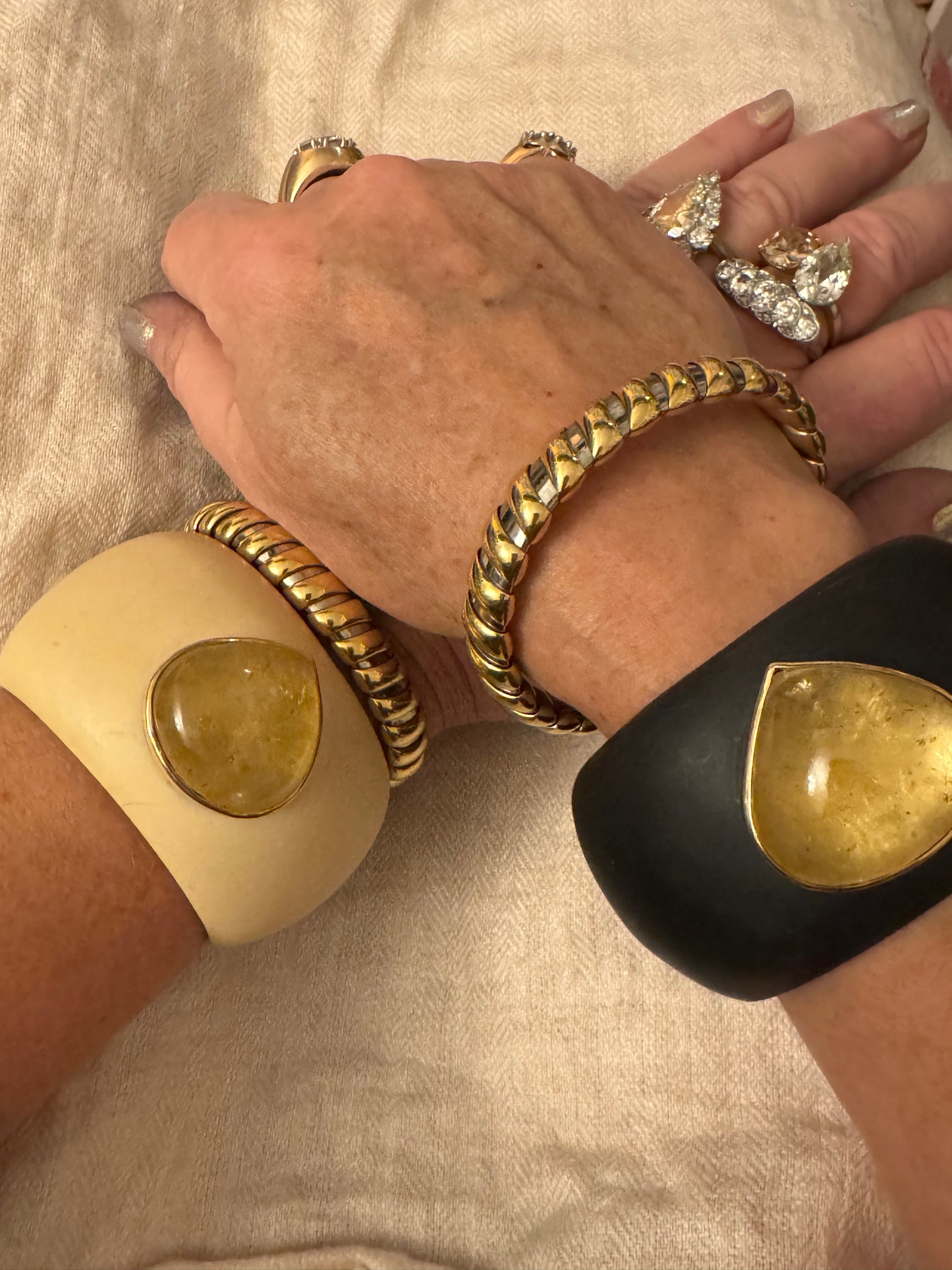 Ebony Colored Resin Cuff with Huge Citrine Cabochon