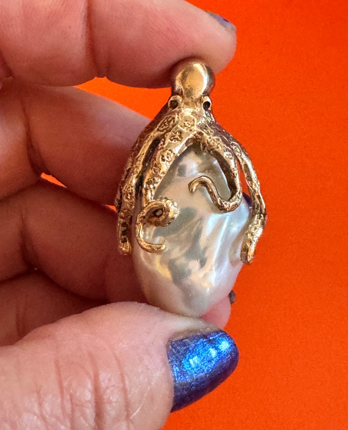 Giant Gold Octopus and Pearl Pendant