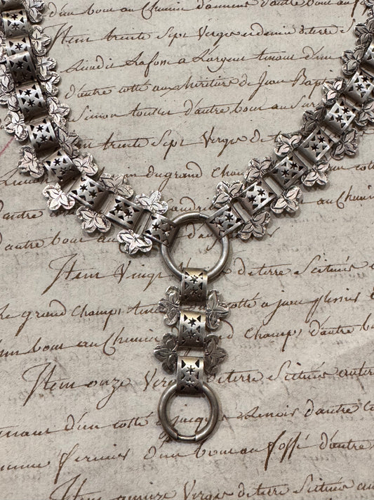 Gorgeous Victorian Silver Book Chain with Engraving and Stars