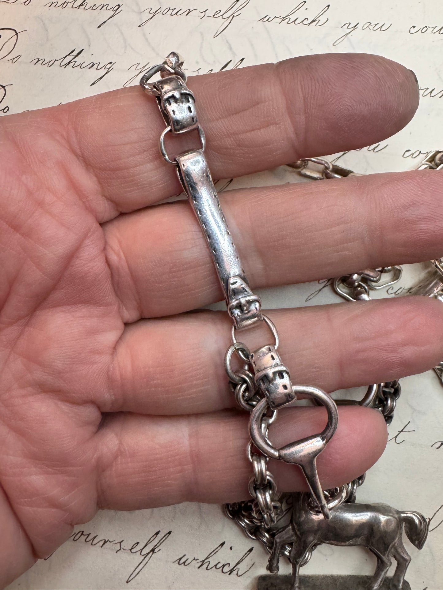 Striking Equestrian Watch Chain and Fob Necklace