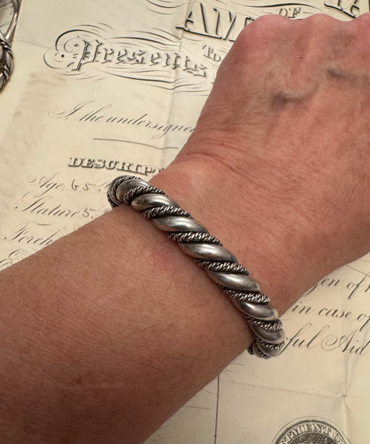 Vintage Heavy Native American Sterling Rope Cuff #3