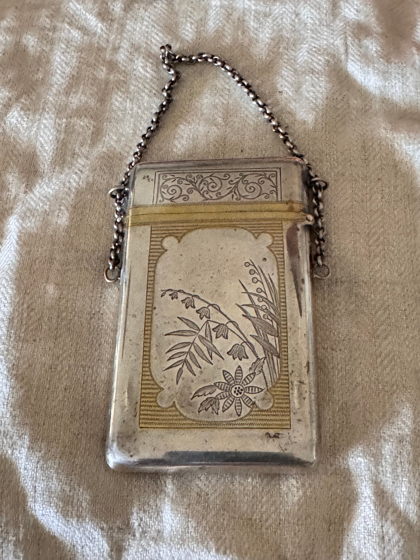 Exquisite Antique Engraved Silver with Gold Business Card Box