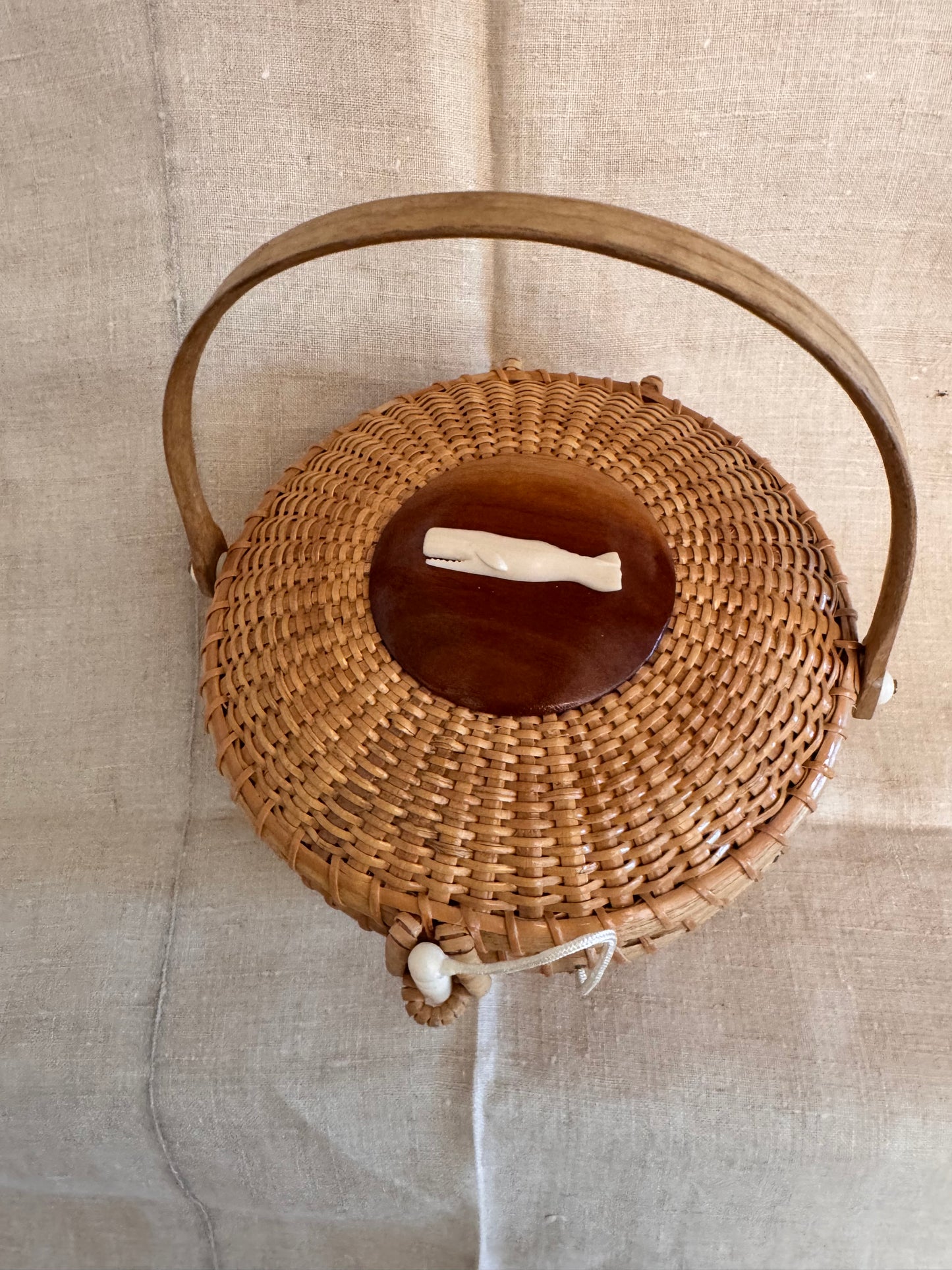 Medium Round Basket with Carved Whale
