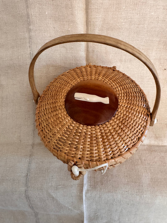 Medium Round Basket with Carved Whale