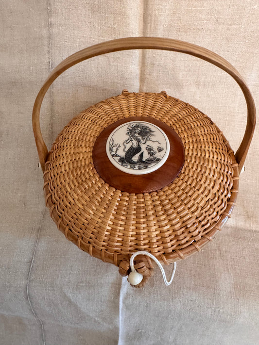 Medium Round Basket with Scrimshaw Mermaid