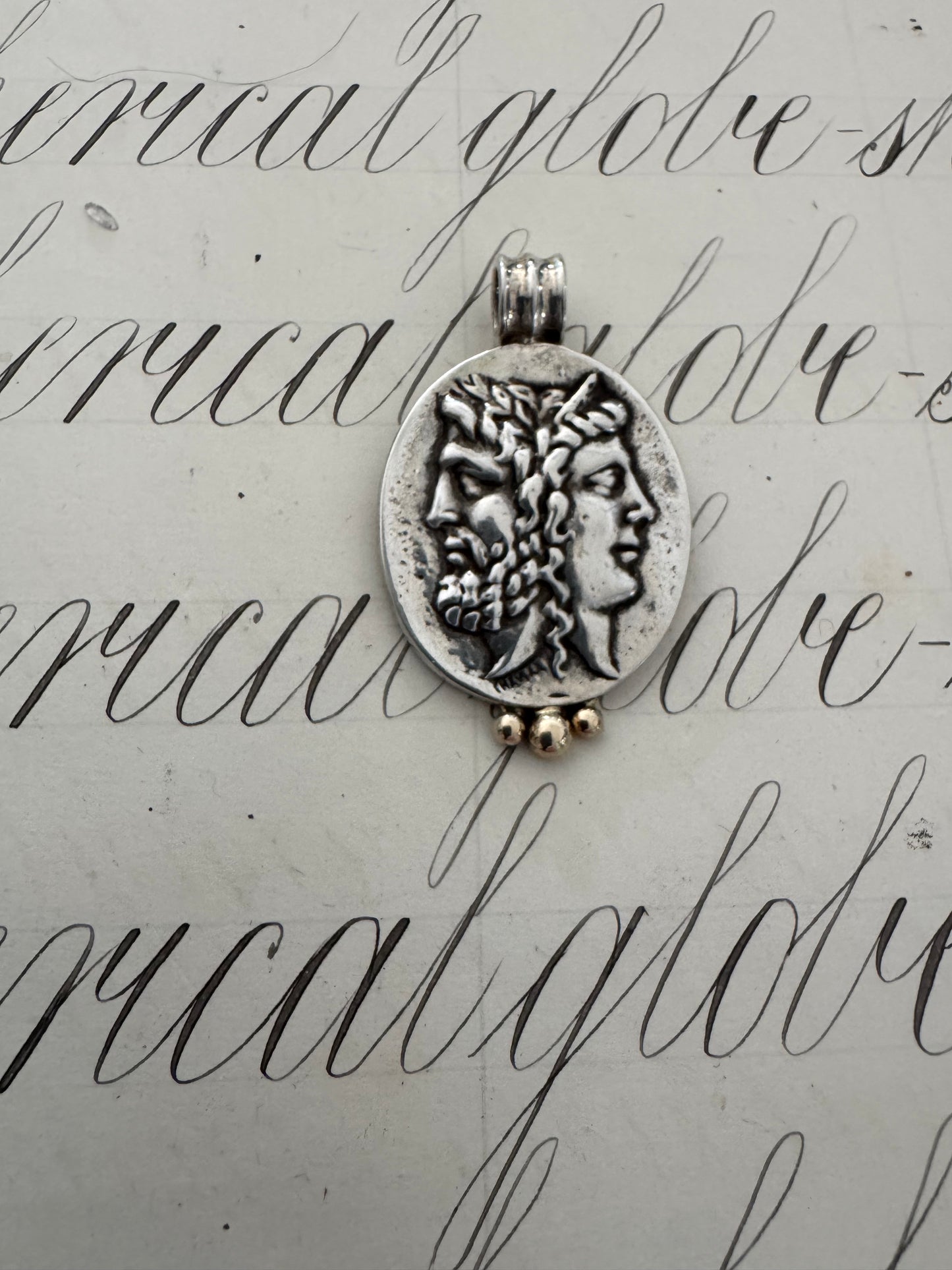 Cool Vintage Greek Sterling Pendant with 14k Dots