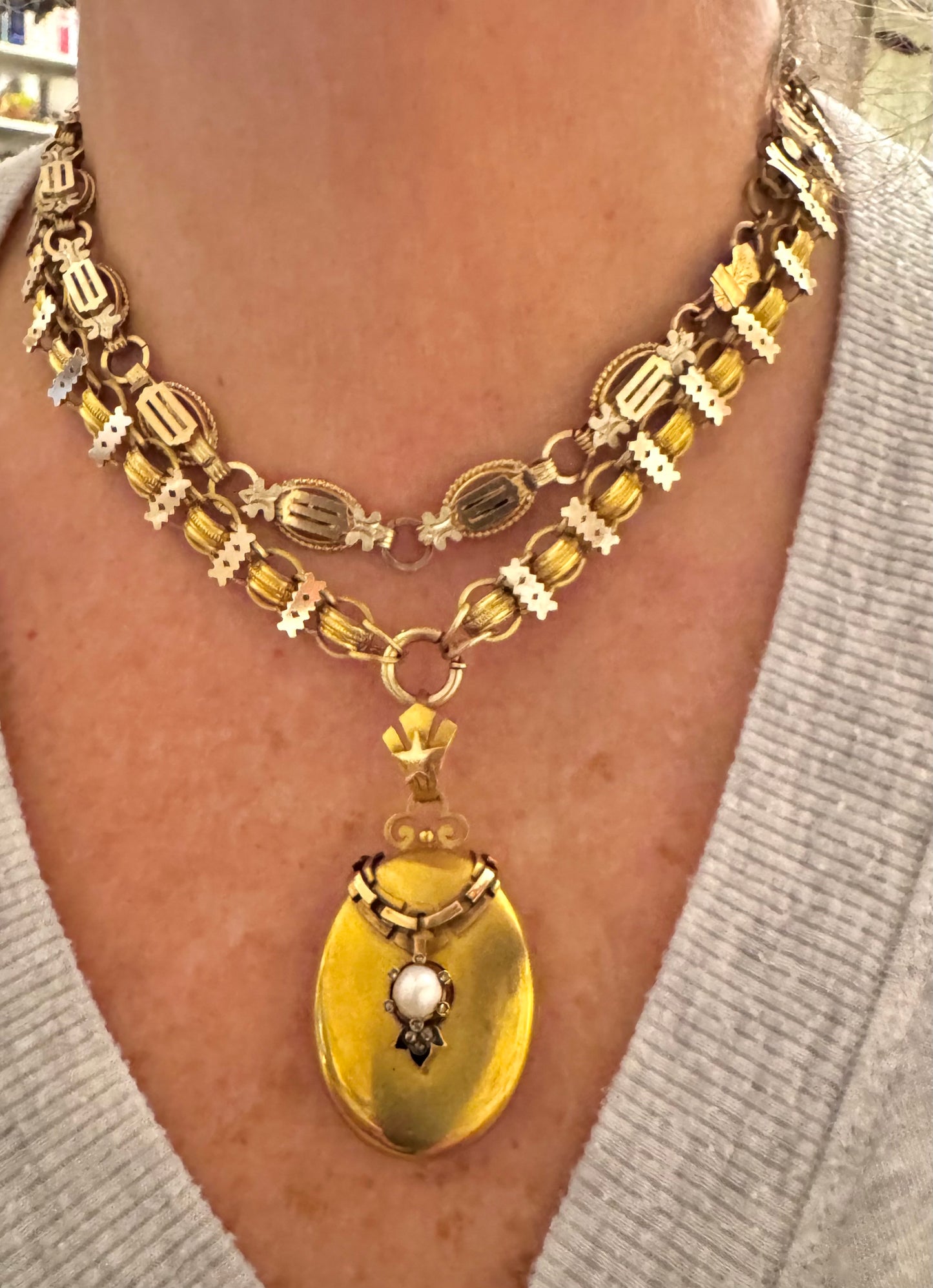 Spectacular Victorian 2-tone Gold Filled Book Chain