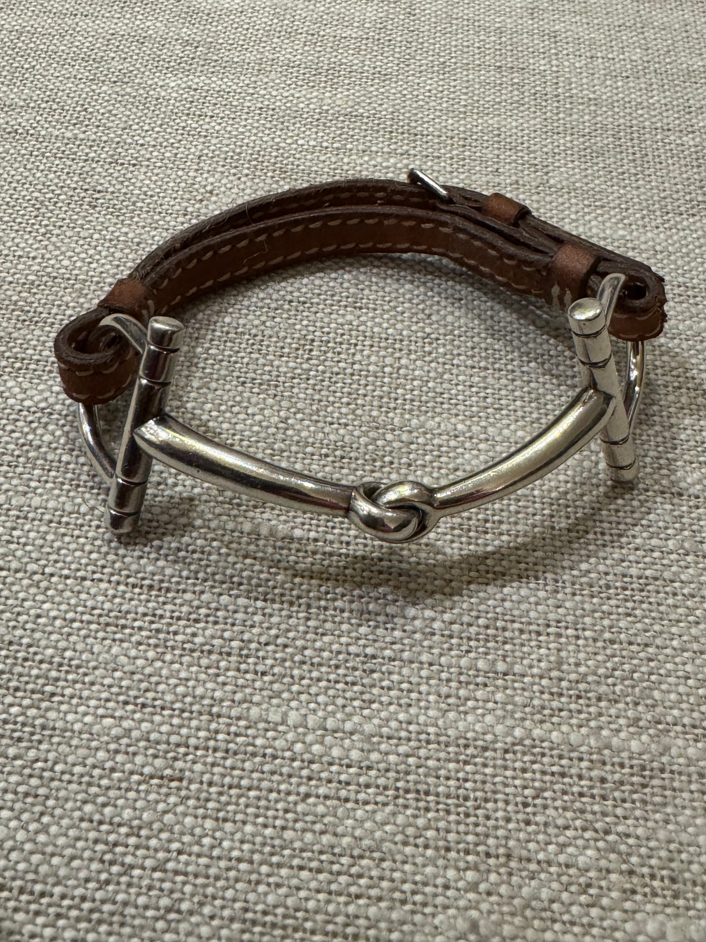 Beautiful Hermes Sterling and Leather Horsebit Bracelet