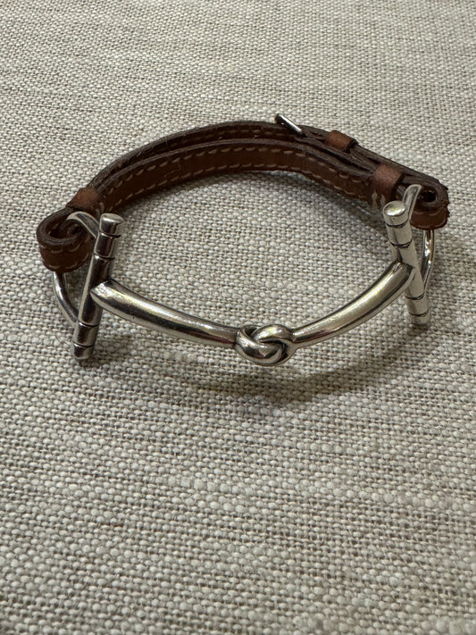 Beautiful Hermes Sterling and Leather Horsebit Bracelet