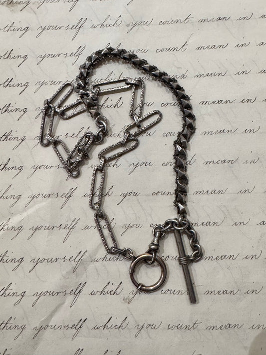 interesting European silver watch chain with ornate links