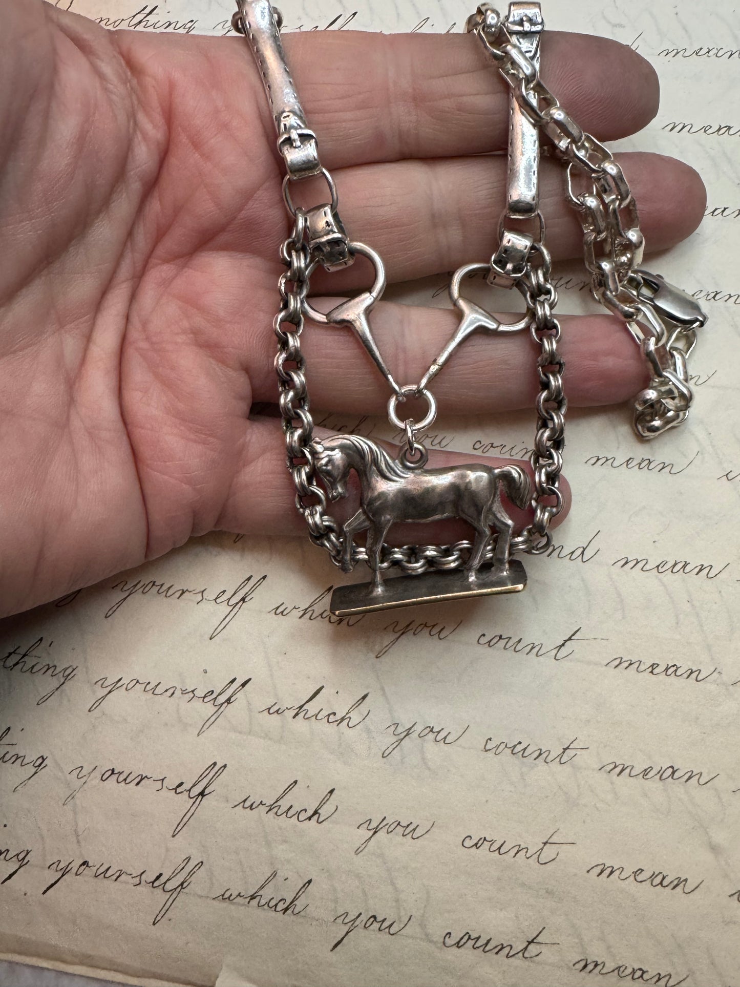 Striking Equestrian Watch Chain and Fob Necklace