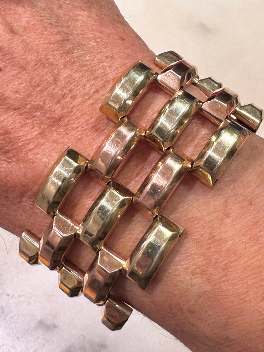 Spectacular Wide Retro 2-Tone Tank Track Bracelet