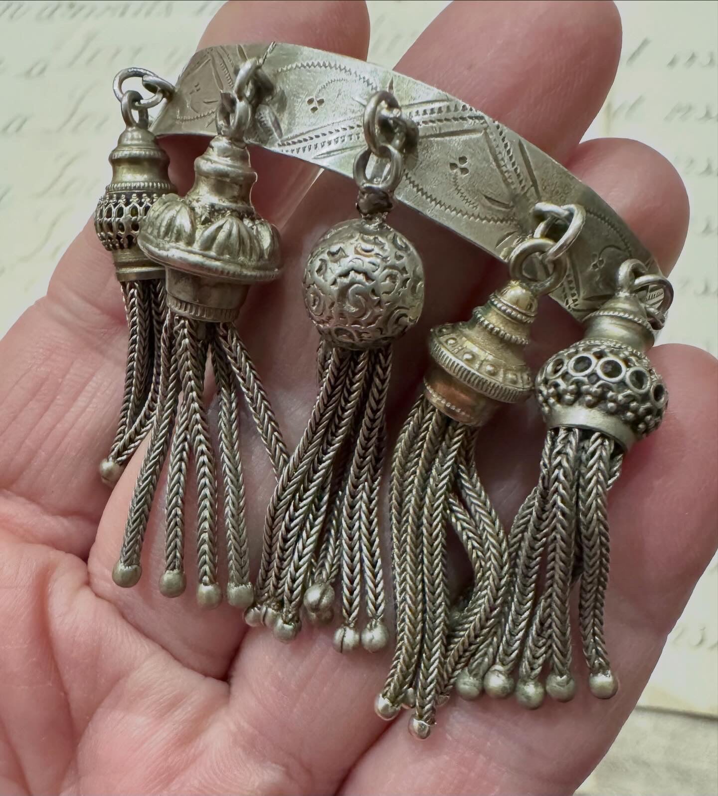 spectacular antique English castle bangle spectacular antique English tassel bangle