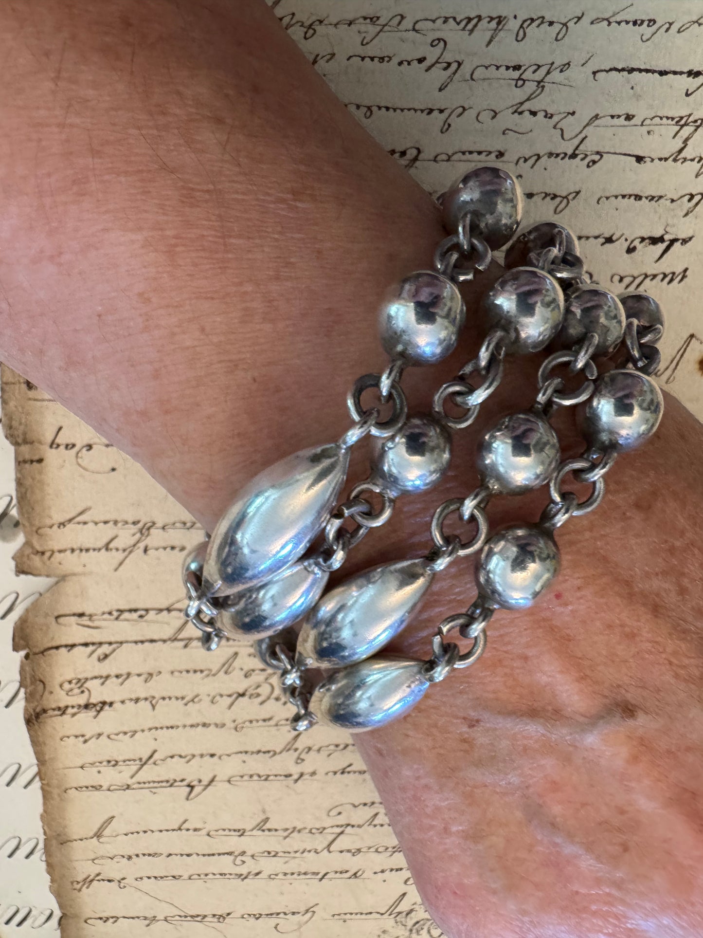 Incredible Huge Ball and Lozenge Vintage Sterling Bead Necklace