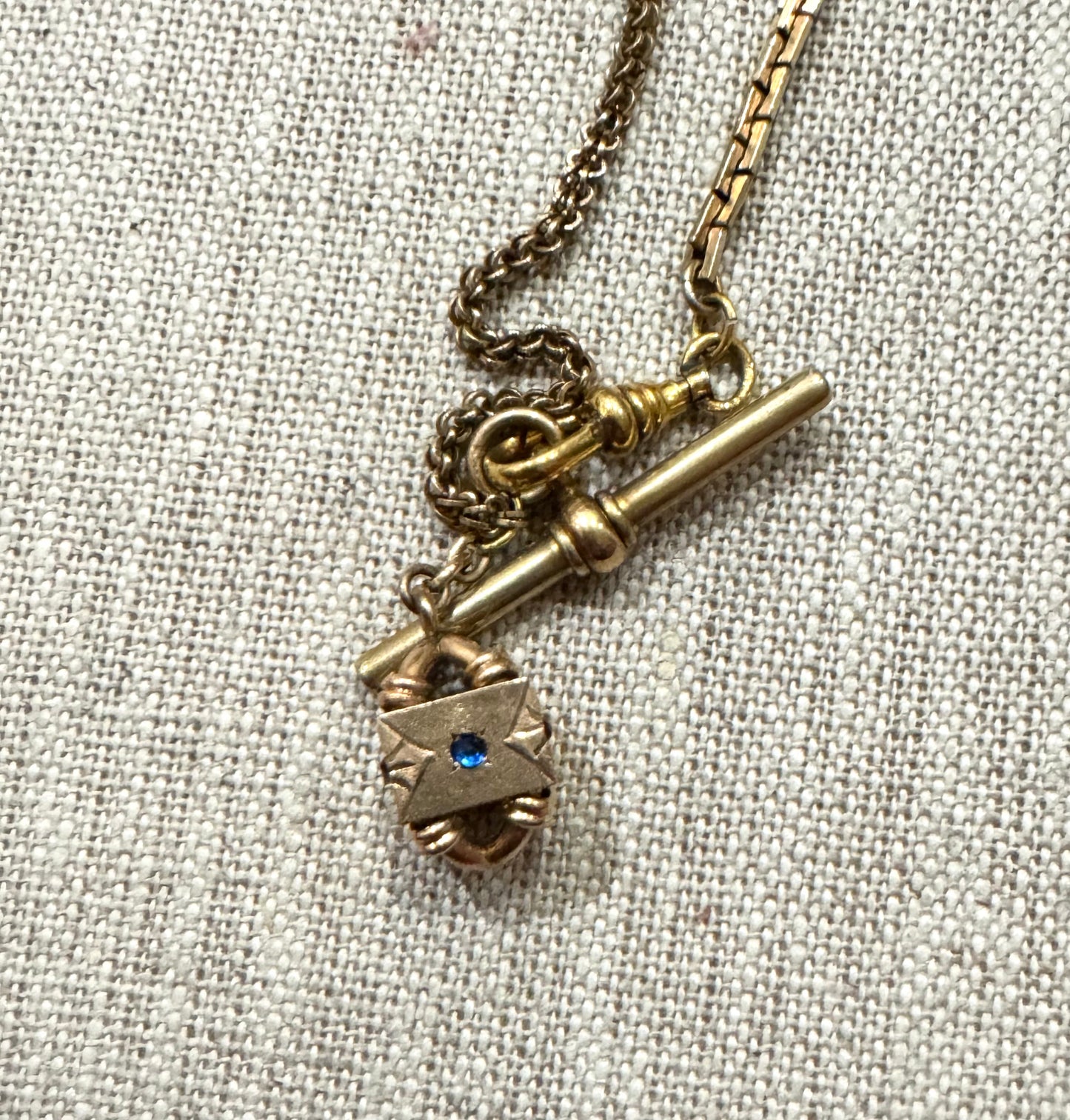 Antique Gold Filled Box Chain Watch Chain with Bauble