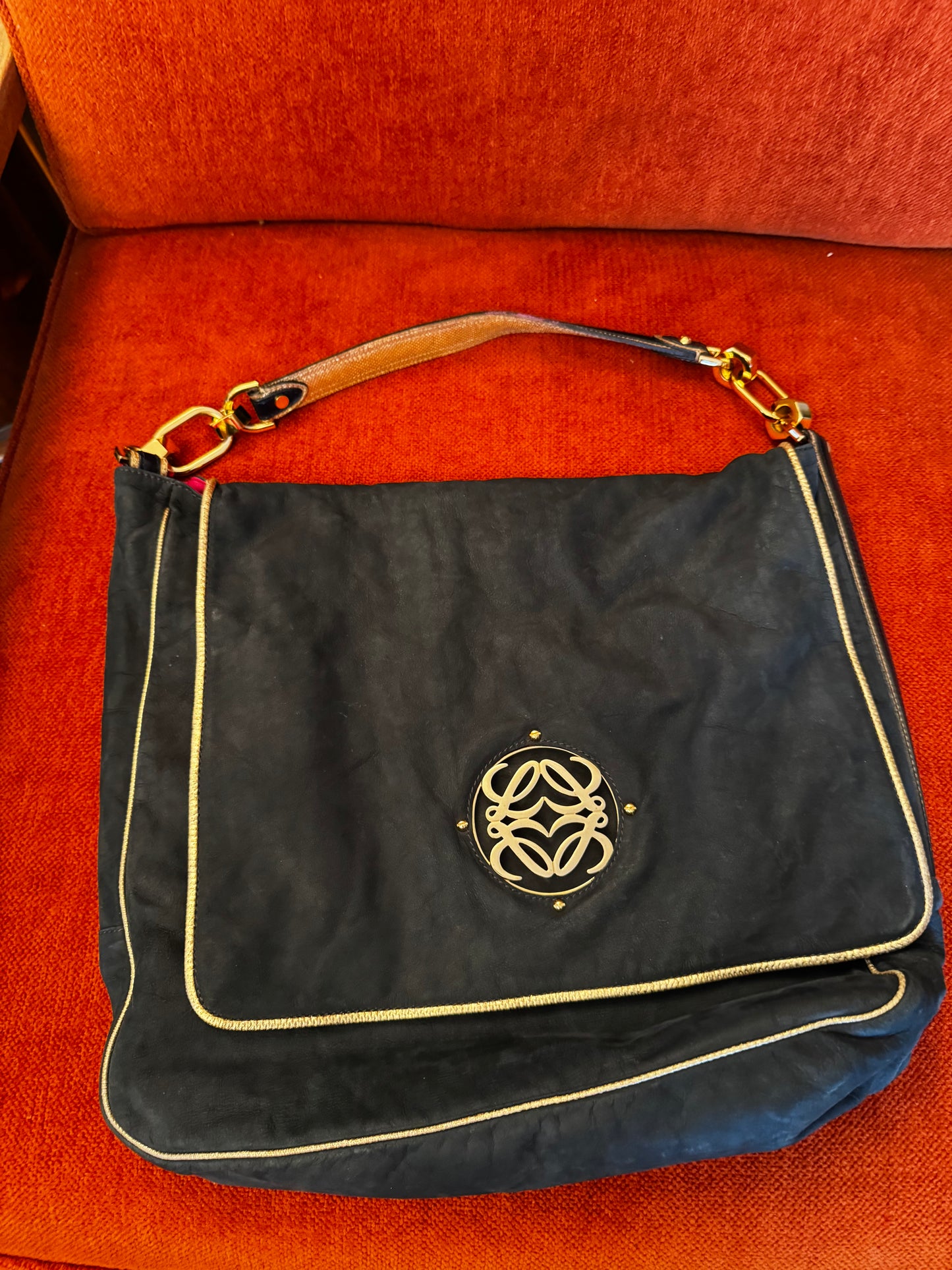 Vintage LOEWE Madrid Teal Nubuck Shoulder Bag Made in Spain