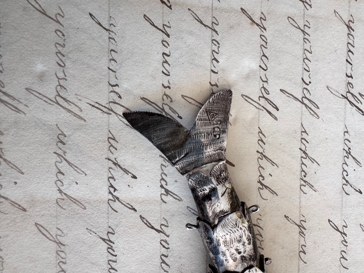 HUGE Antique Silver Articulated Fish A