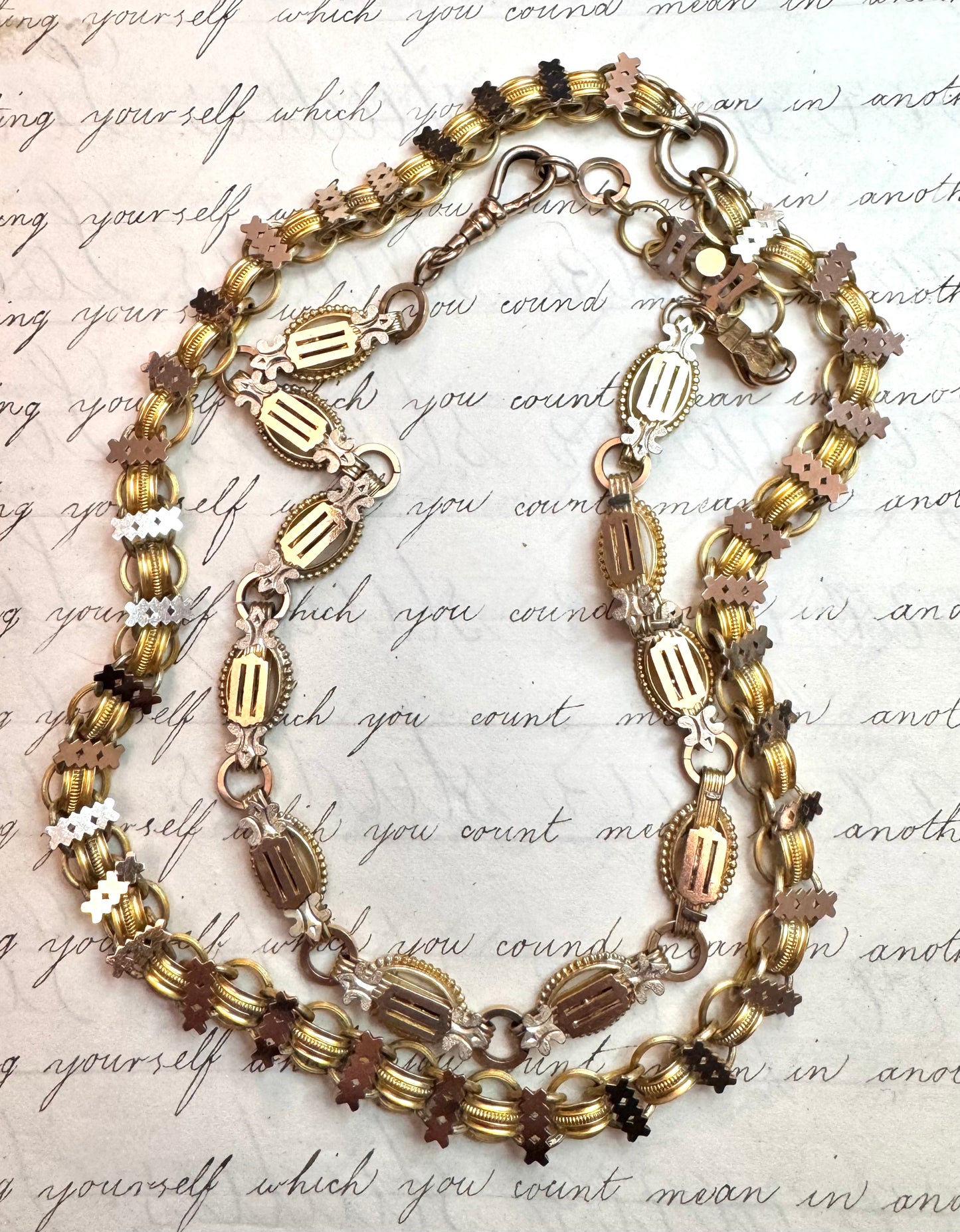 Spectacular Victorian 2-tone Gold Filled Book Chain