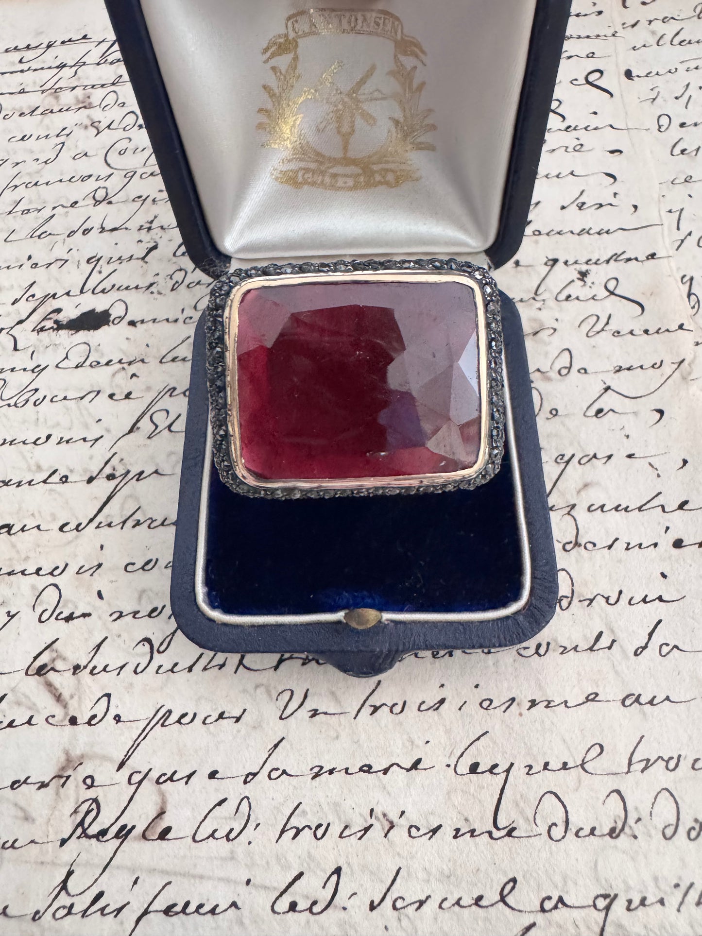 Huge Garnet and Black Diamond Ring