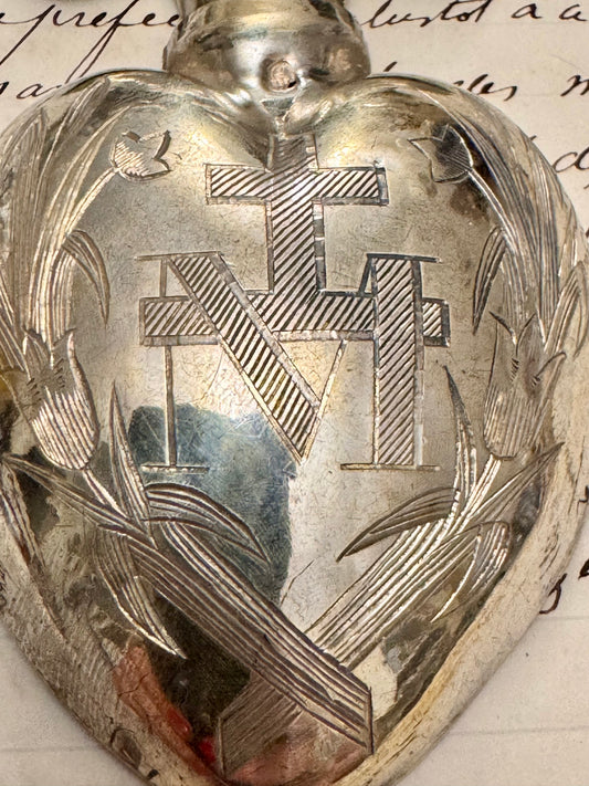 Beautiful Silver Ex Voto Flaming Heart