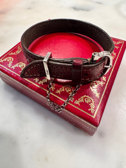 Rare Vintage Cartier Leather Bracelet with Sterling Buckle
