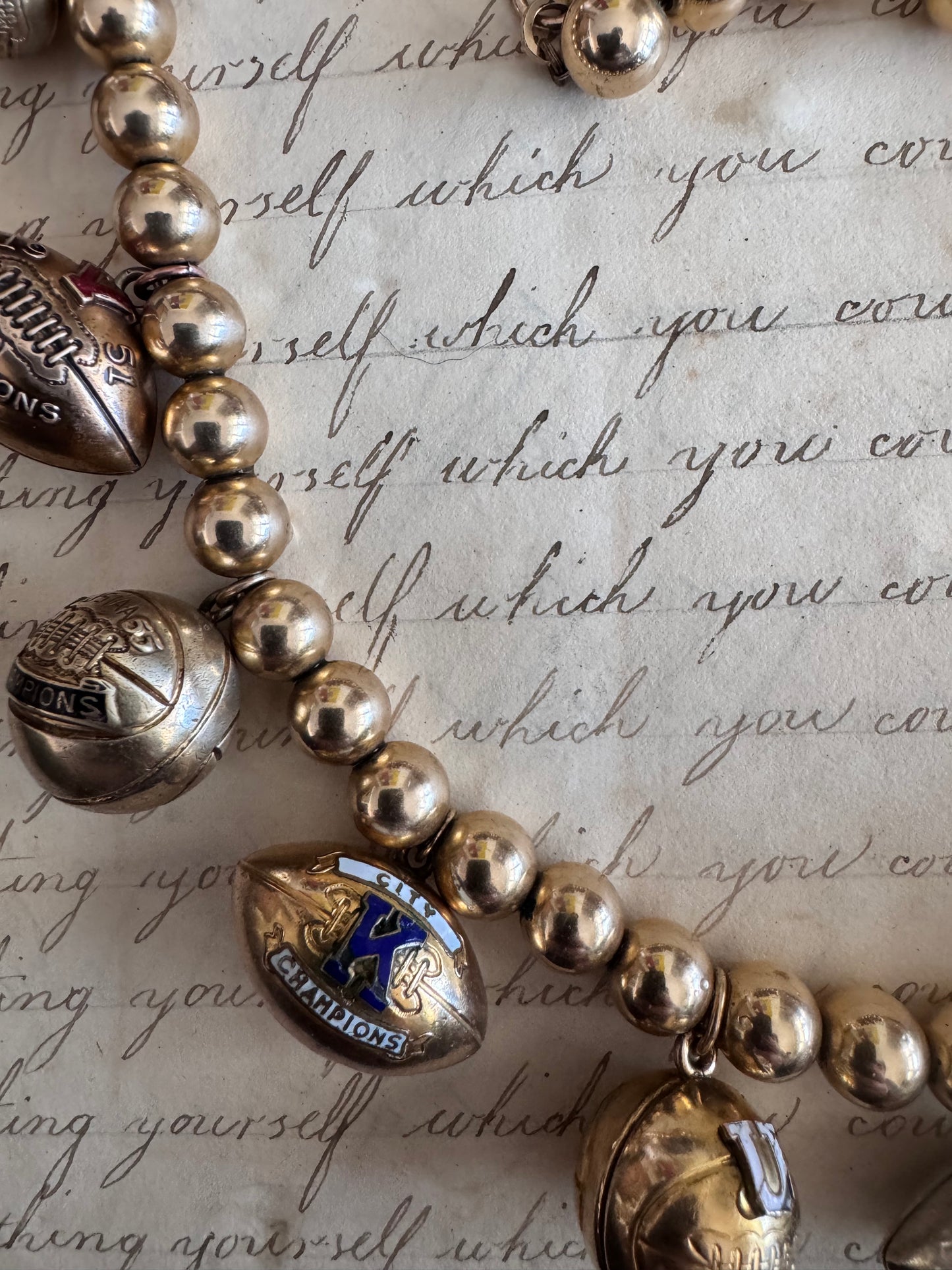 Gold Filled Sports Ball and Bead Charm Necklace
