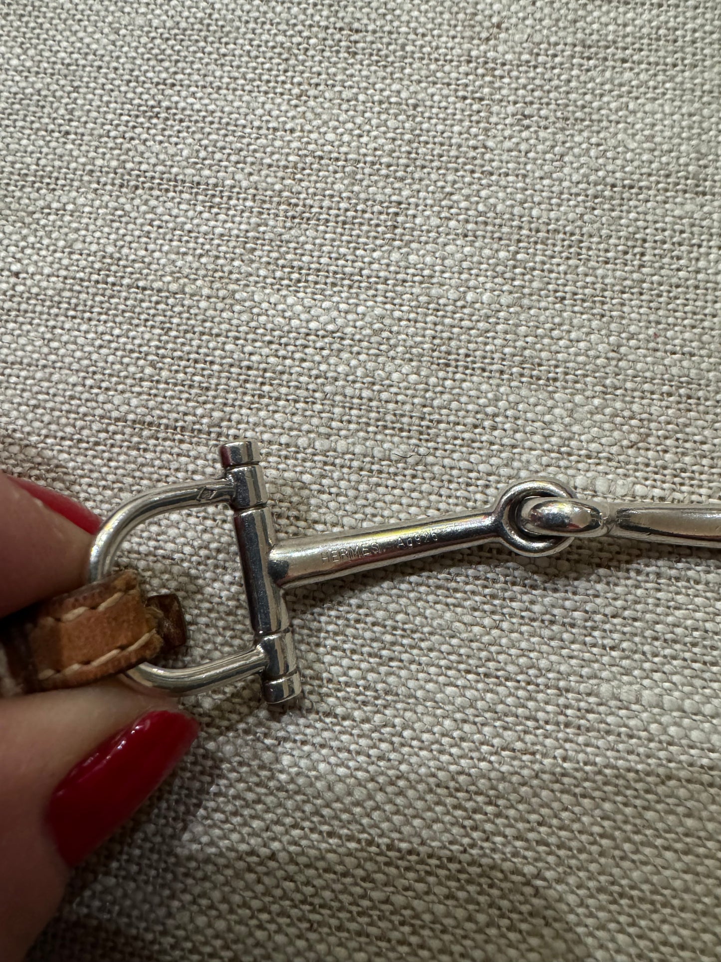 Beautiful Hermes Sterling and Leather Horsebit Bracelet