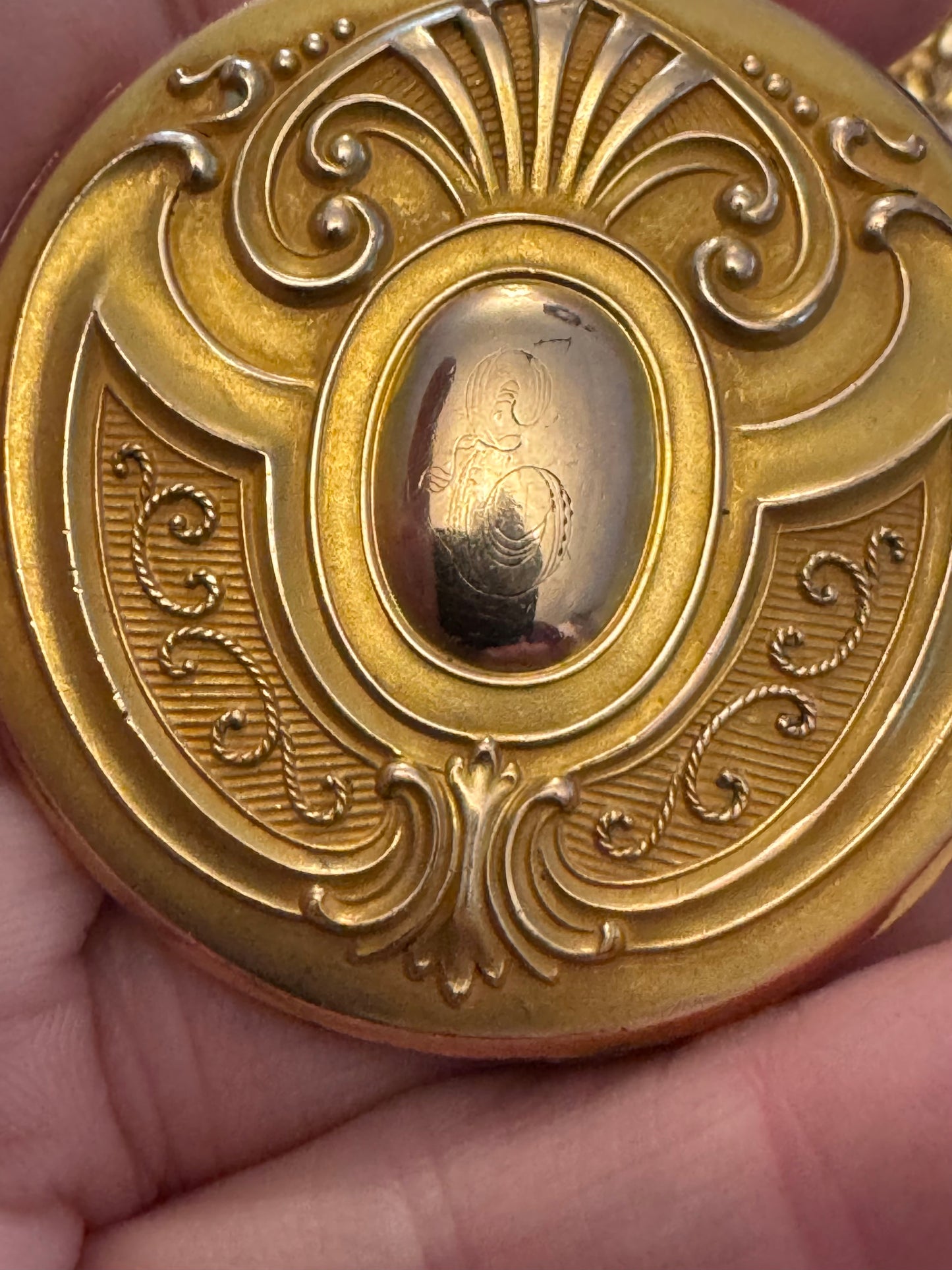 Large Round Gold Filled Art Nouveau Locket