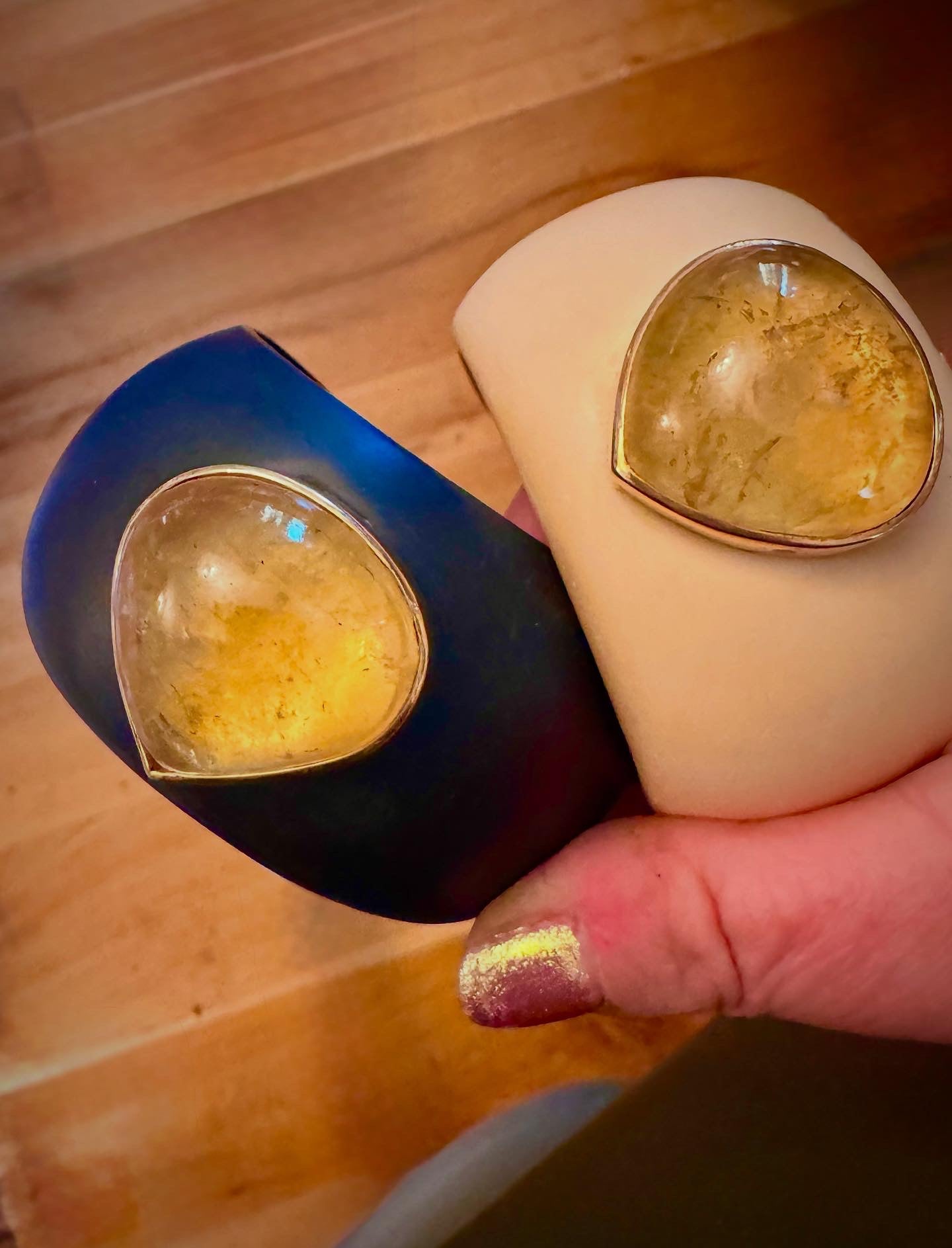 Ebony Colored Resin Cuff with Huge Citrine Cabochon