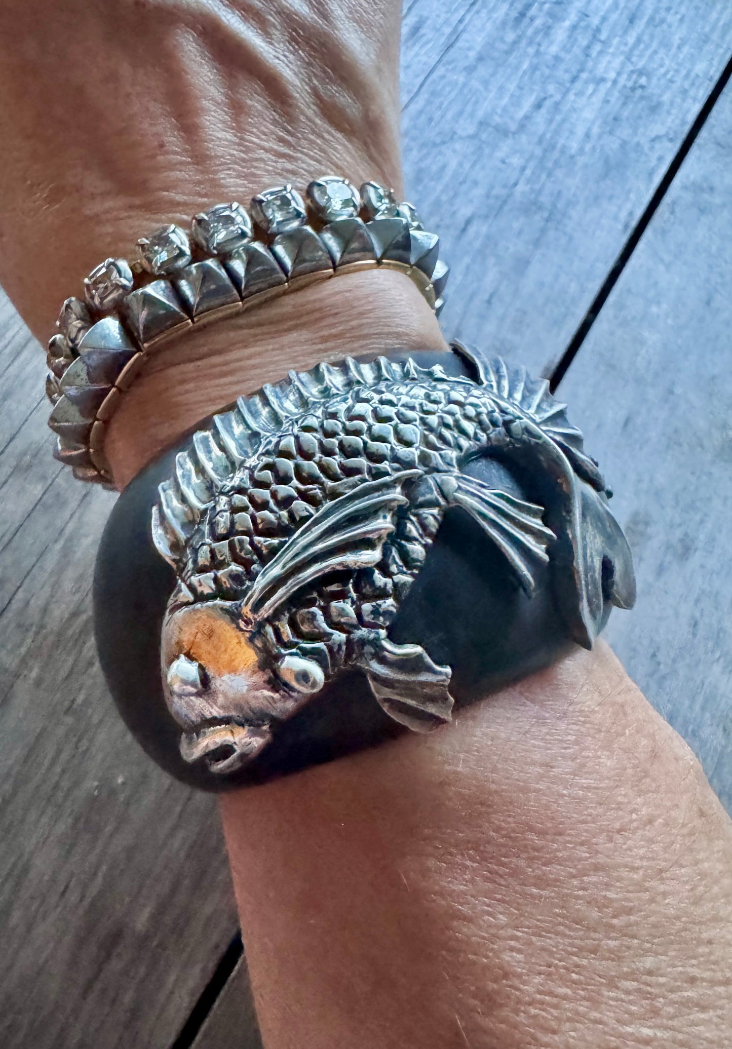 JKC Ebony Cuff with Sterling Silver Fish