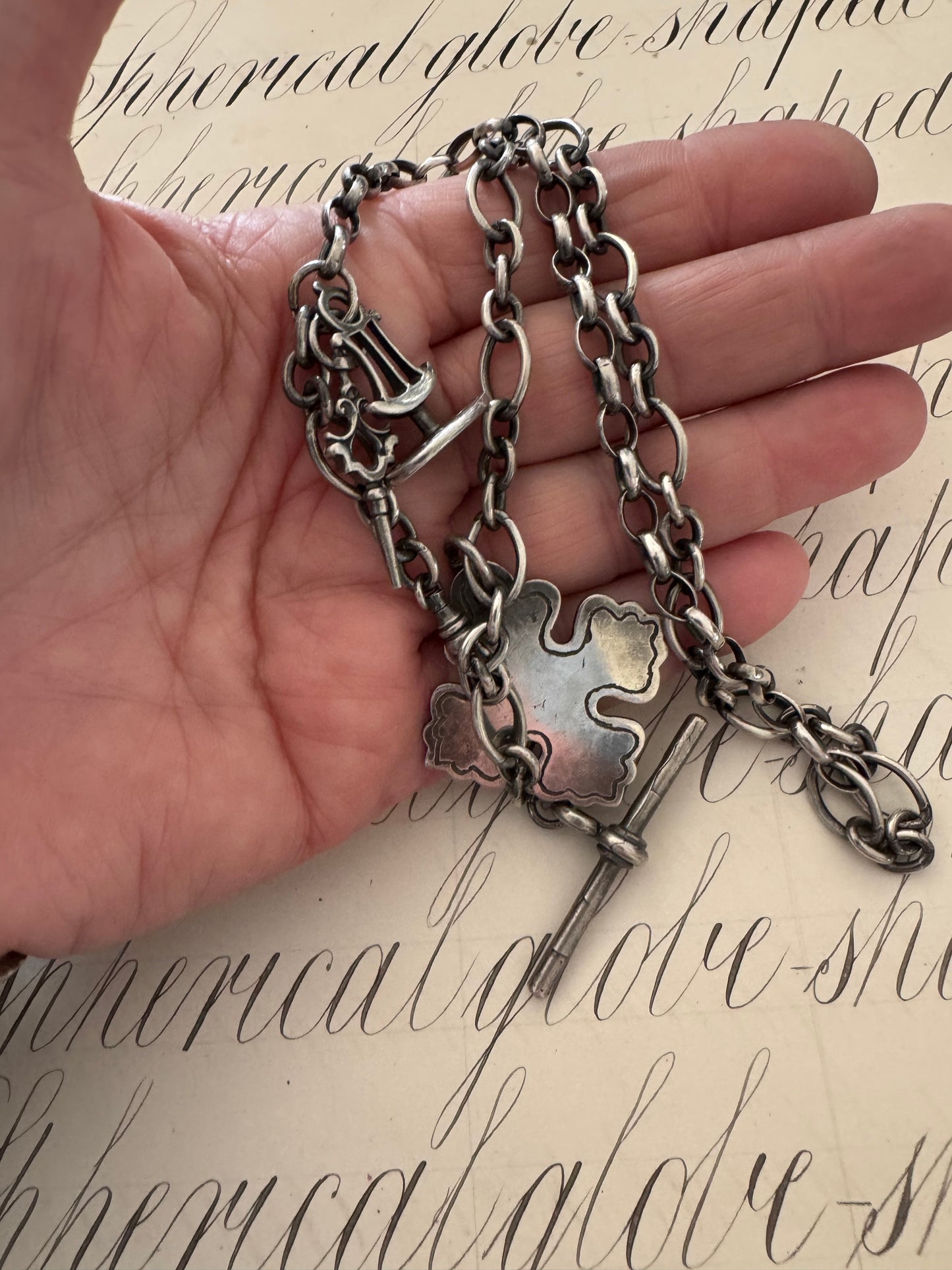 Sterling Silver Watch Chain with Nun’s Cross and Seal