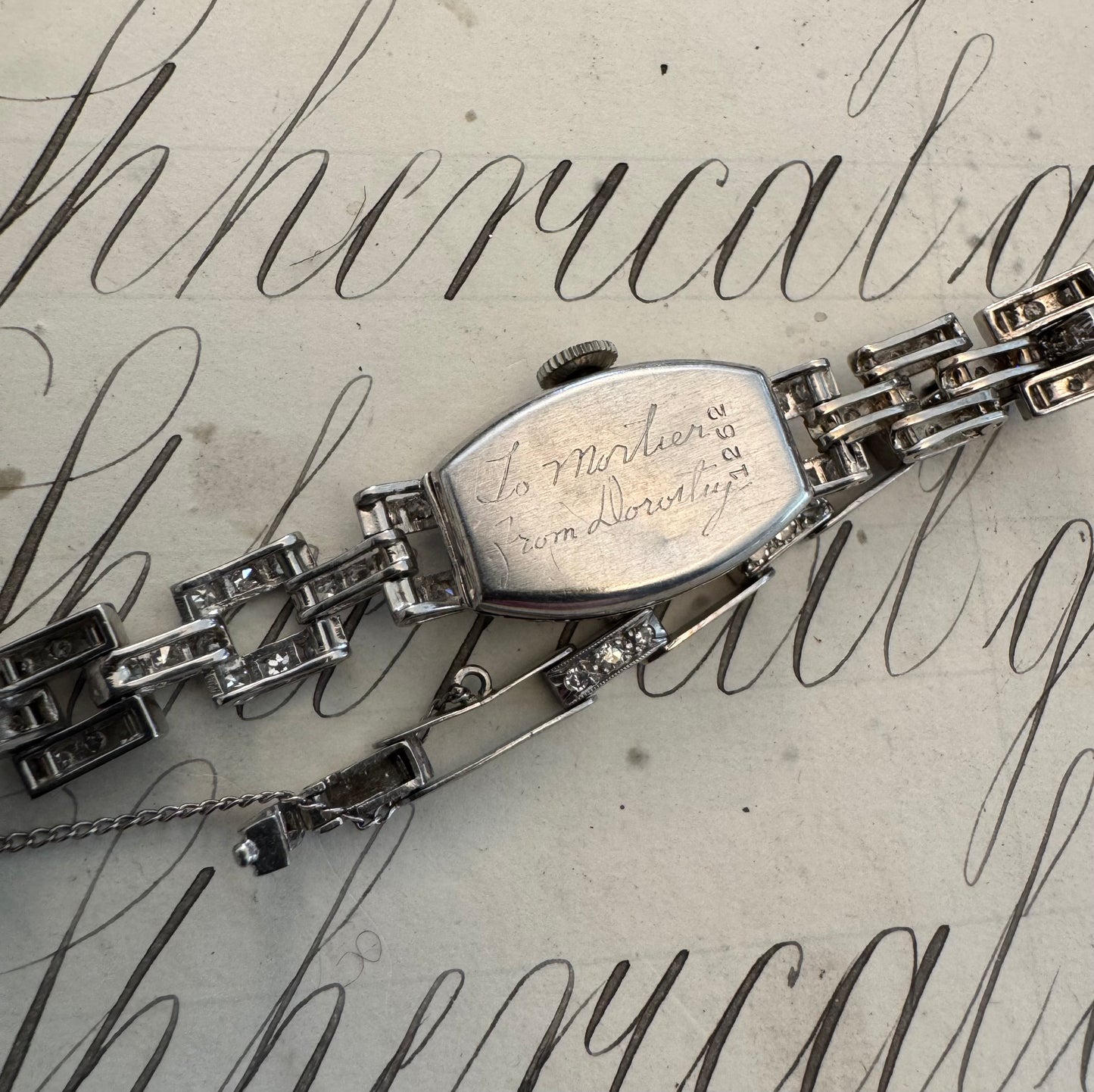 Exquisite art deco diamond and 14K white gold watch