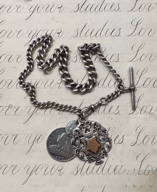 spectacular heavy graduated English silver antique watch chain