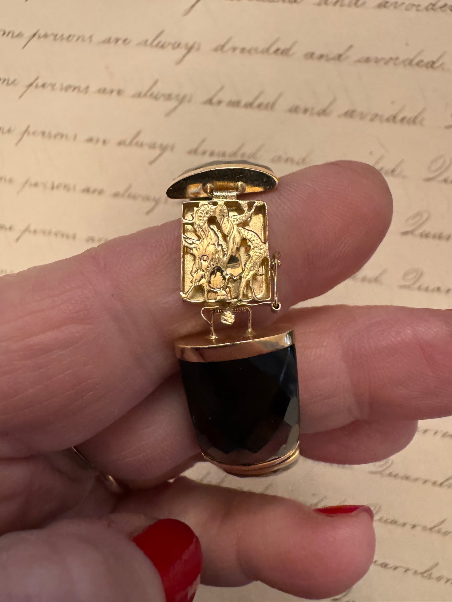 Elegant Wide Onyx and 14k Gold Faceted Bracelet