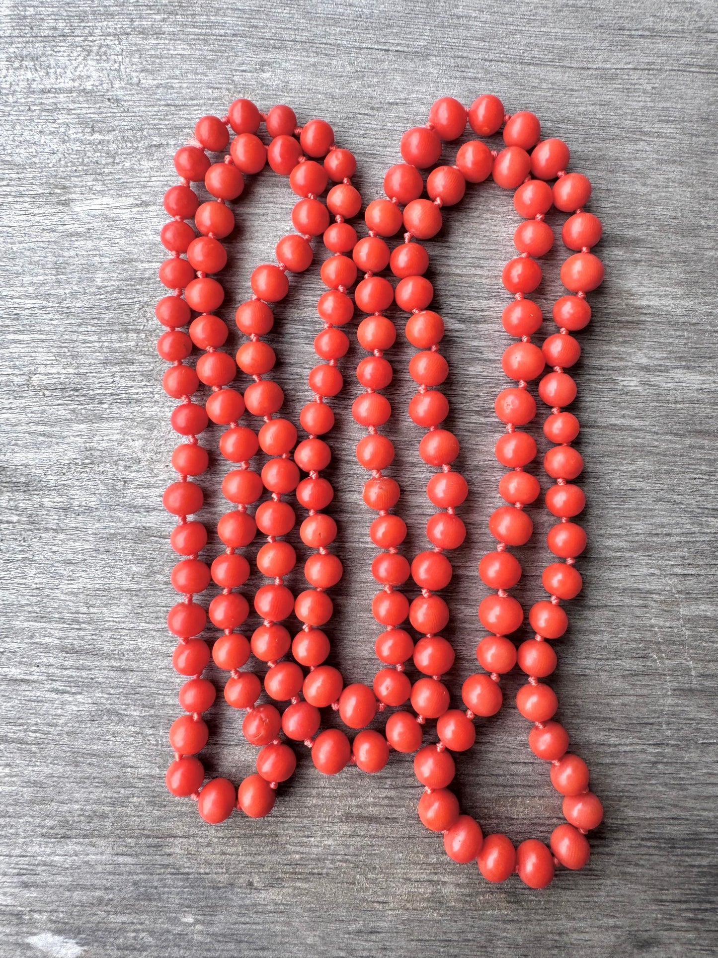 Extra Long Strand of Superior Quality Italian Coral Beads