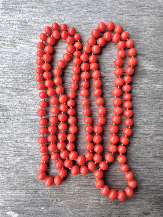 Extra Long Strand of Superior Quality Italian Coral Beads