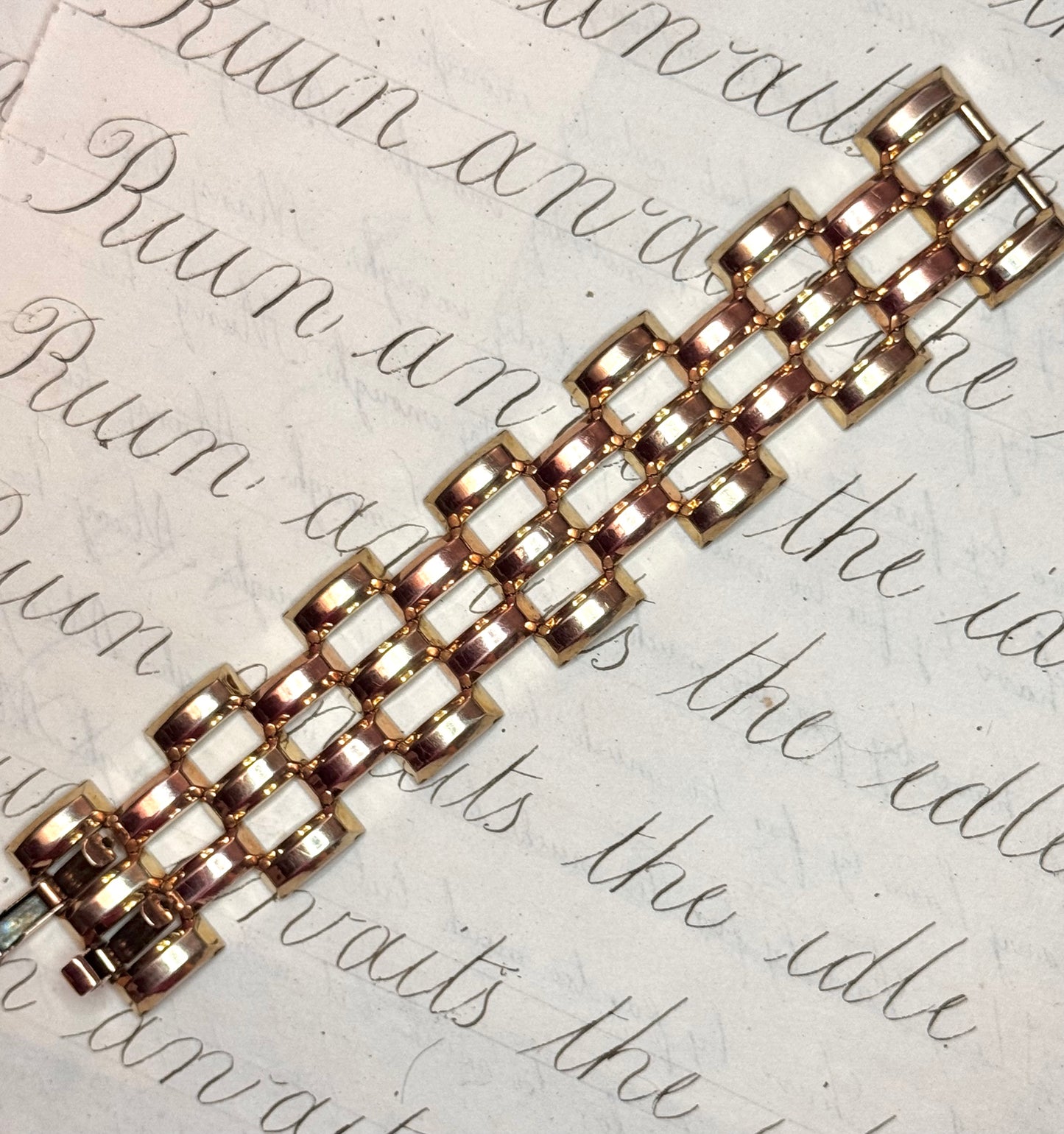 Spectacular Wide Retro 2-Tone Tank Track Bracelet