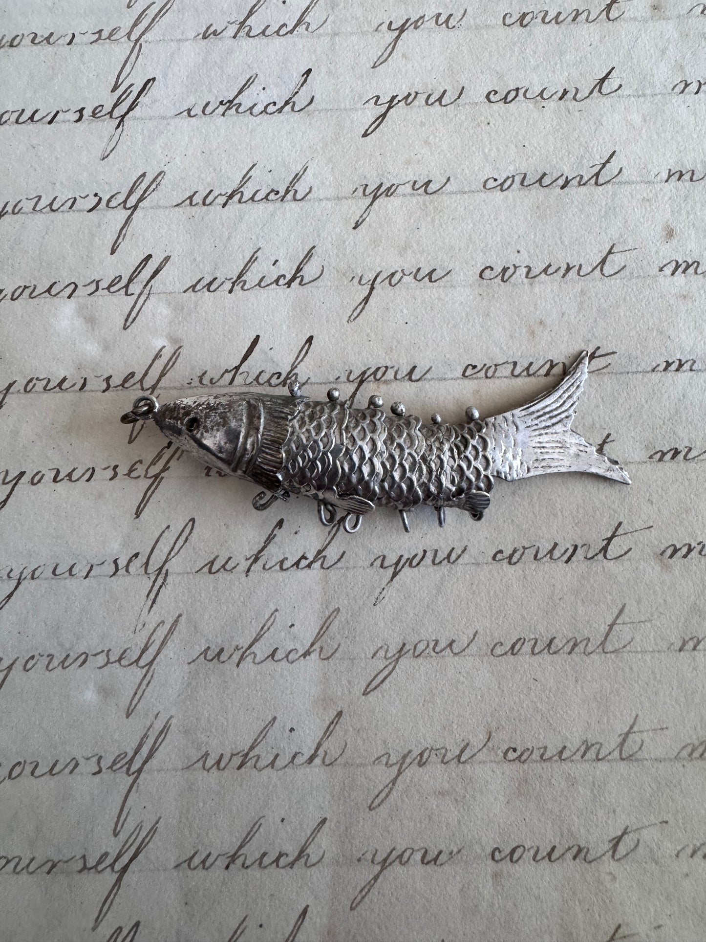 MEDIUM Antique Silver Articulated Fish E