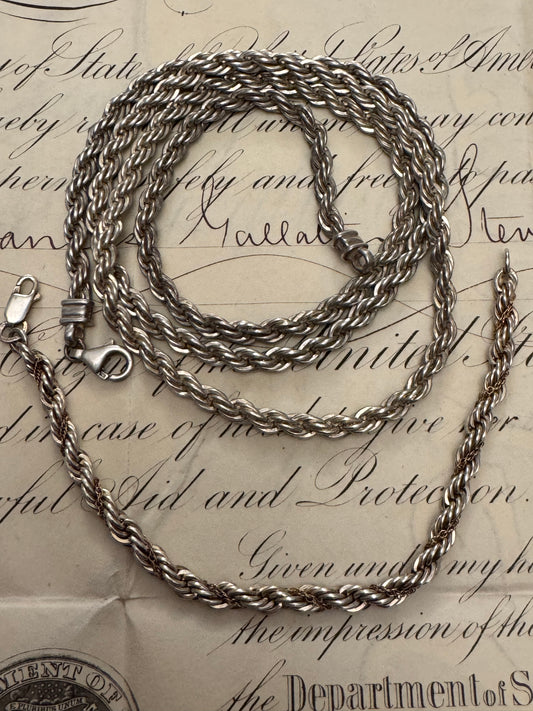 Fab Italian solid sterling rope necklace and bracelet set