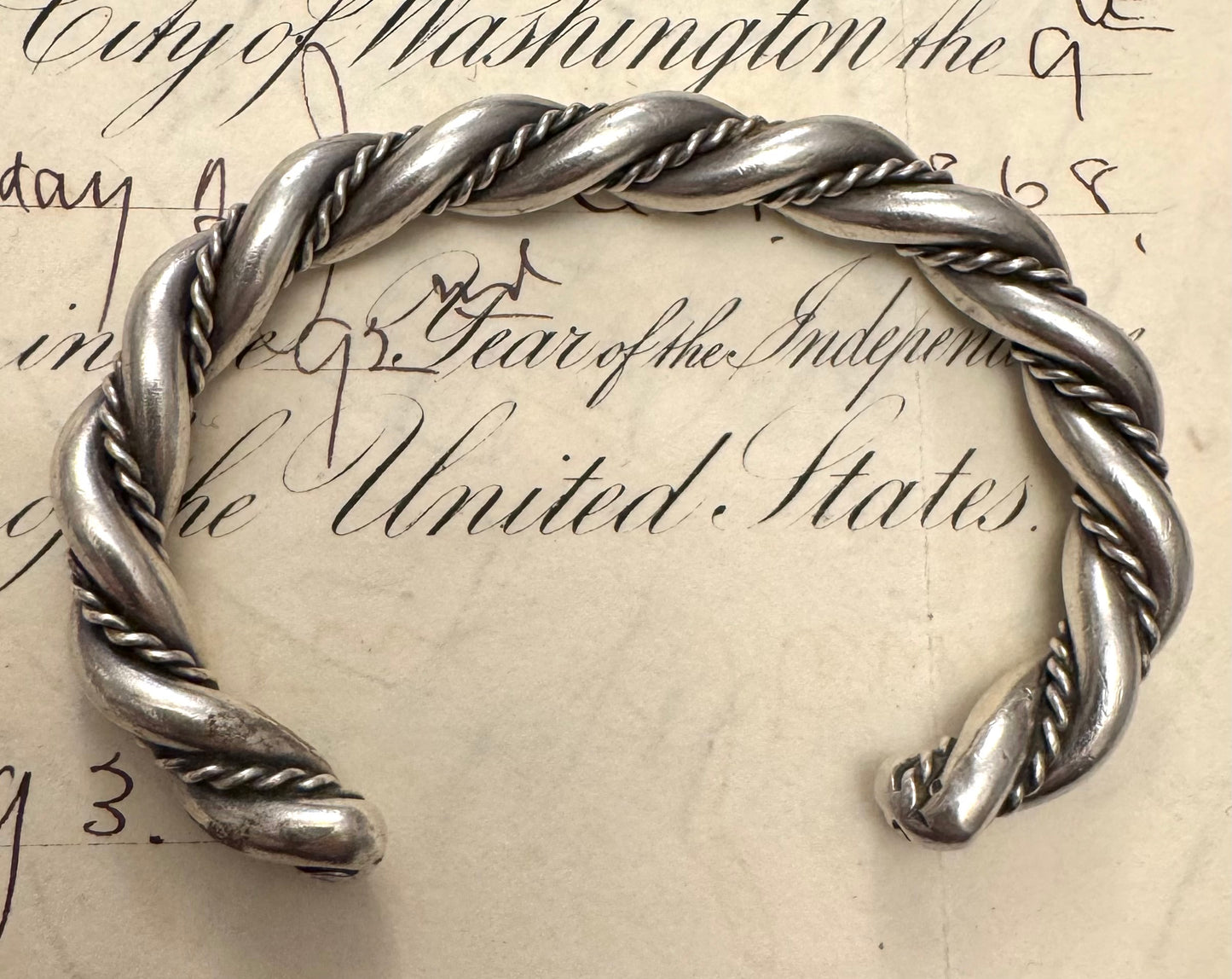 Vintage Heavy Native American Sterling Rope Cuff #2