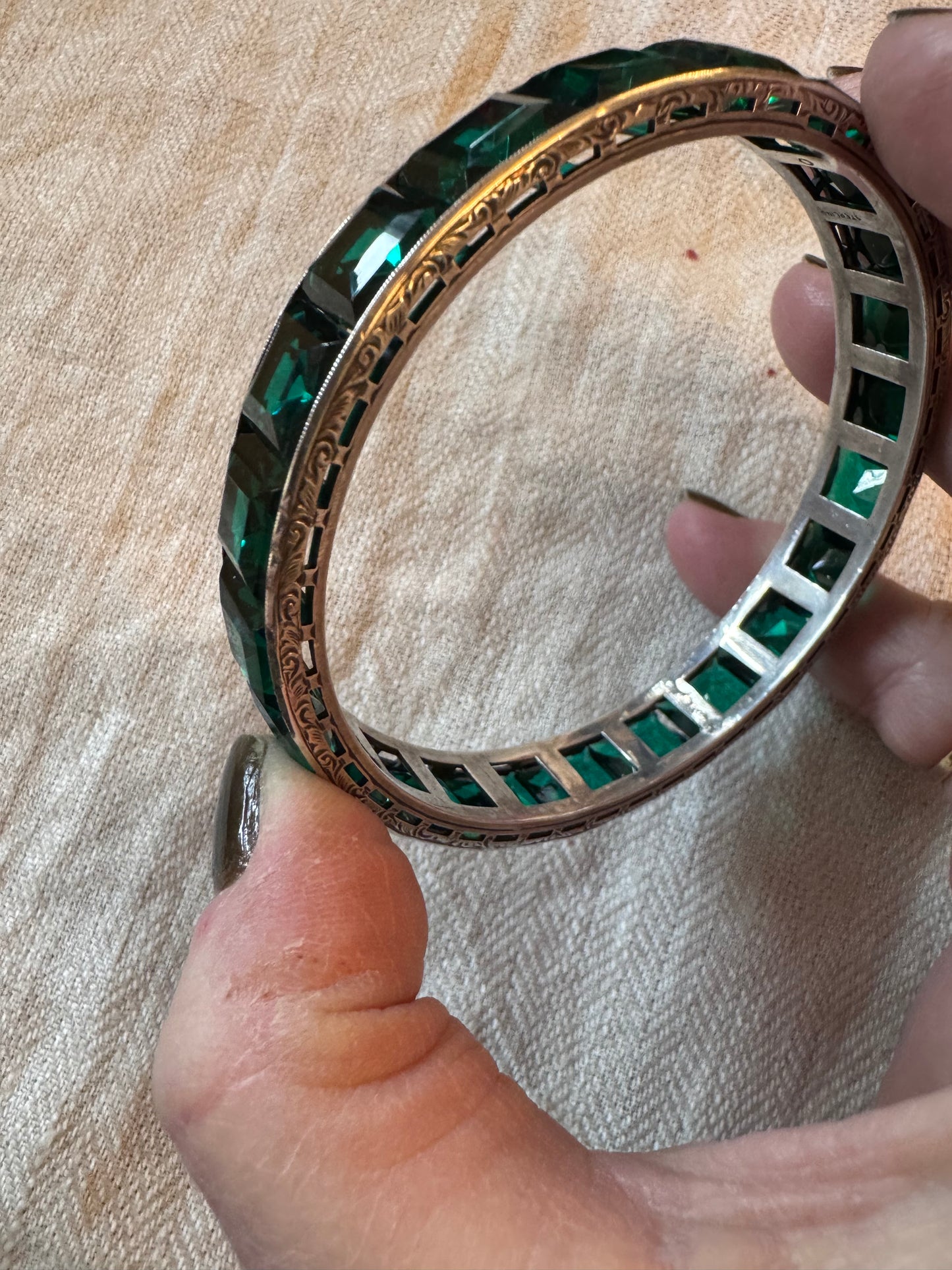 Amazing Green Paste and Silver Deco Bangle