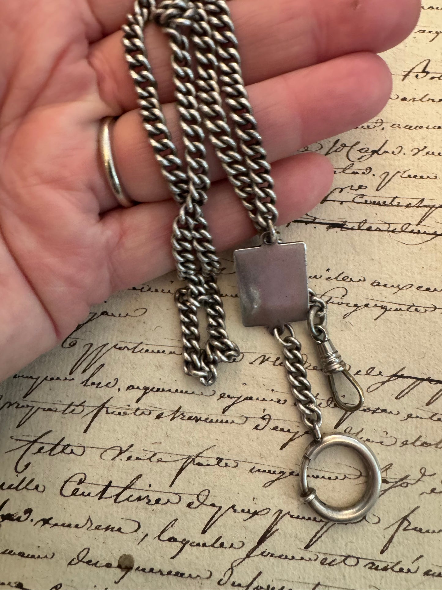 English Sterling silver curb watch chain