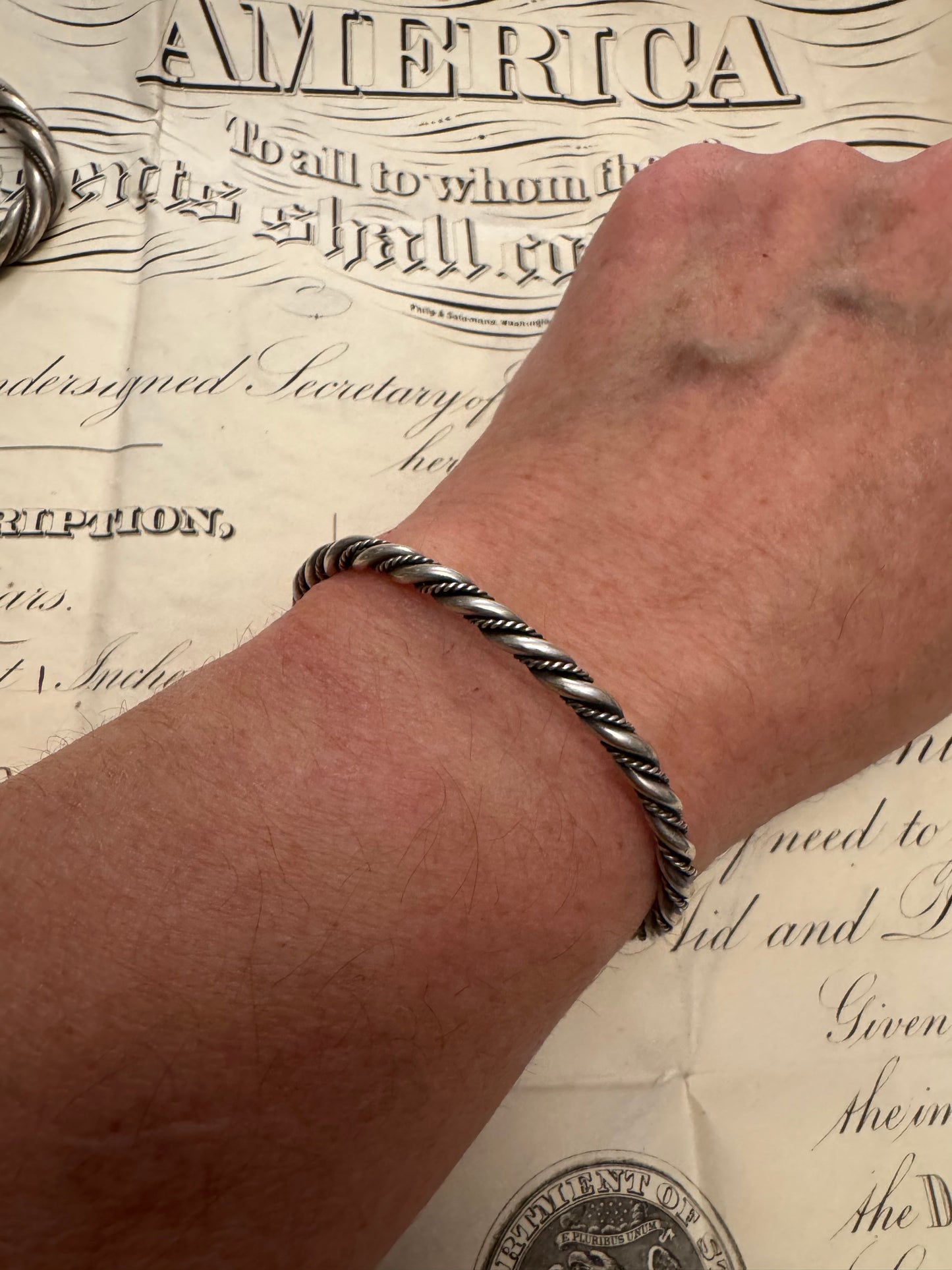 Vintage Native American Sterling Rope Cuff #1