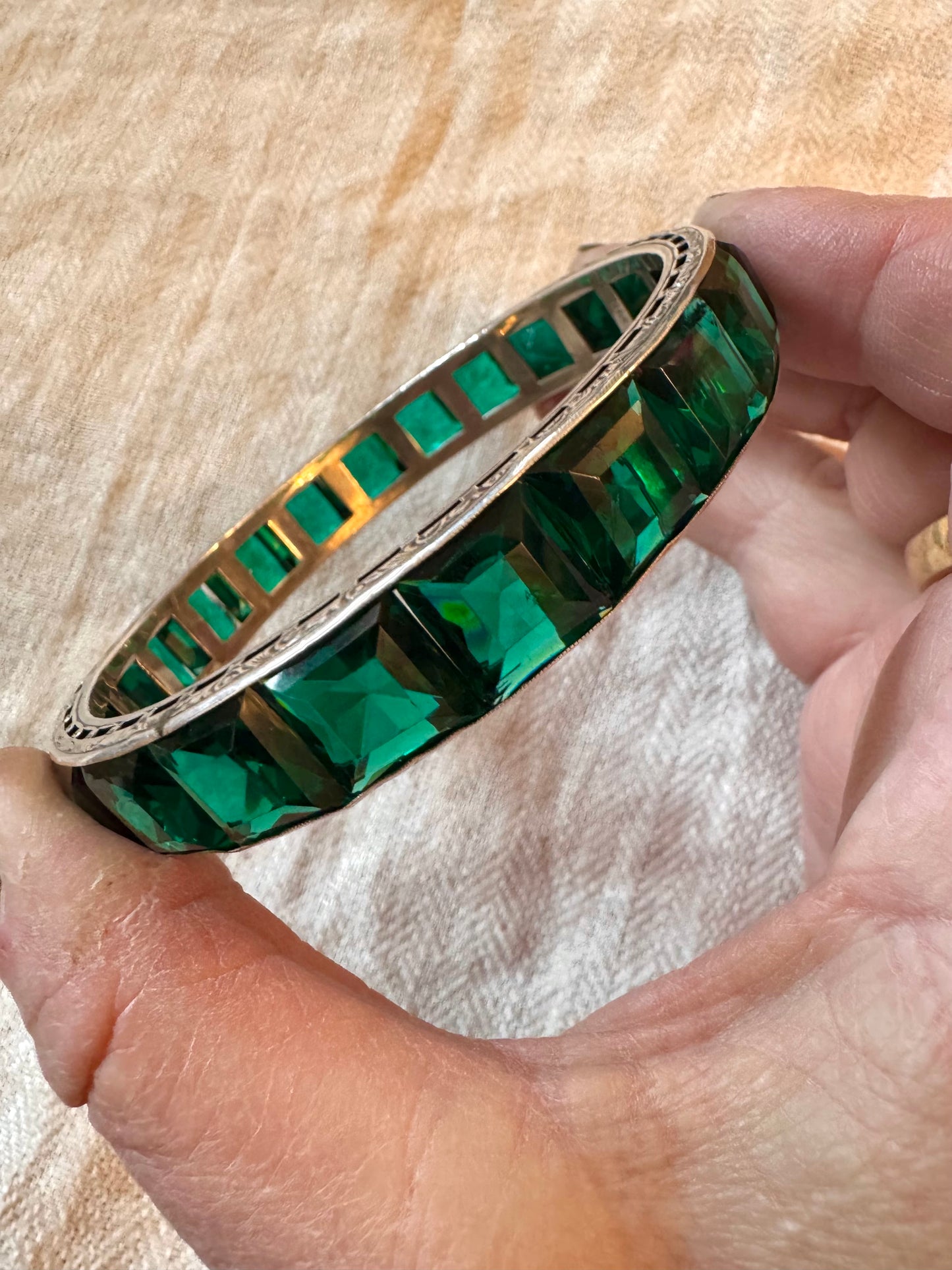 Amazing Green Paste and Silver Deco Bangle