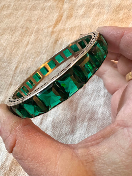 Amazing Green Paste and Silver Deco Bangle