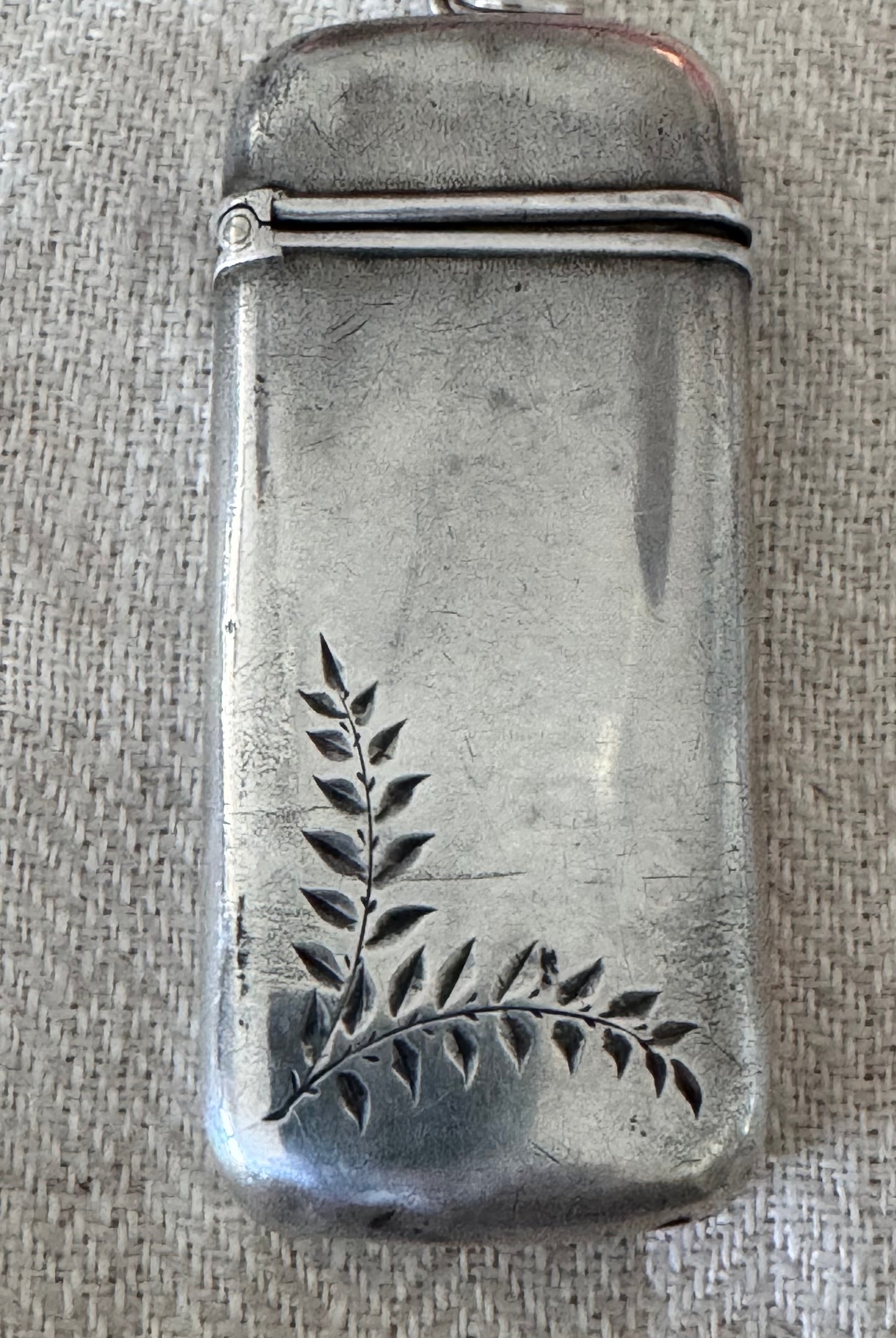 Elongated Engraved Silver Match Safe
