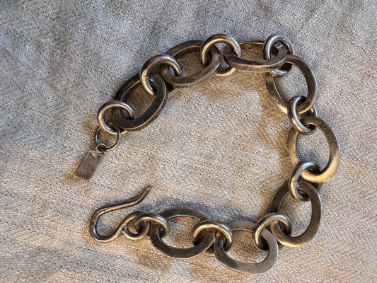 Large Stamped Native American Signed Link Bracelet