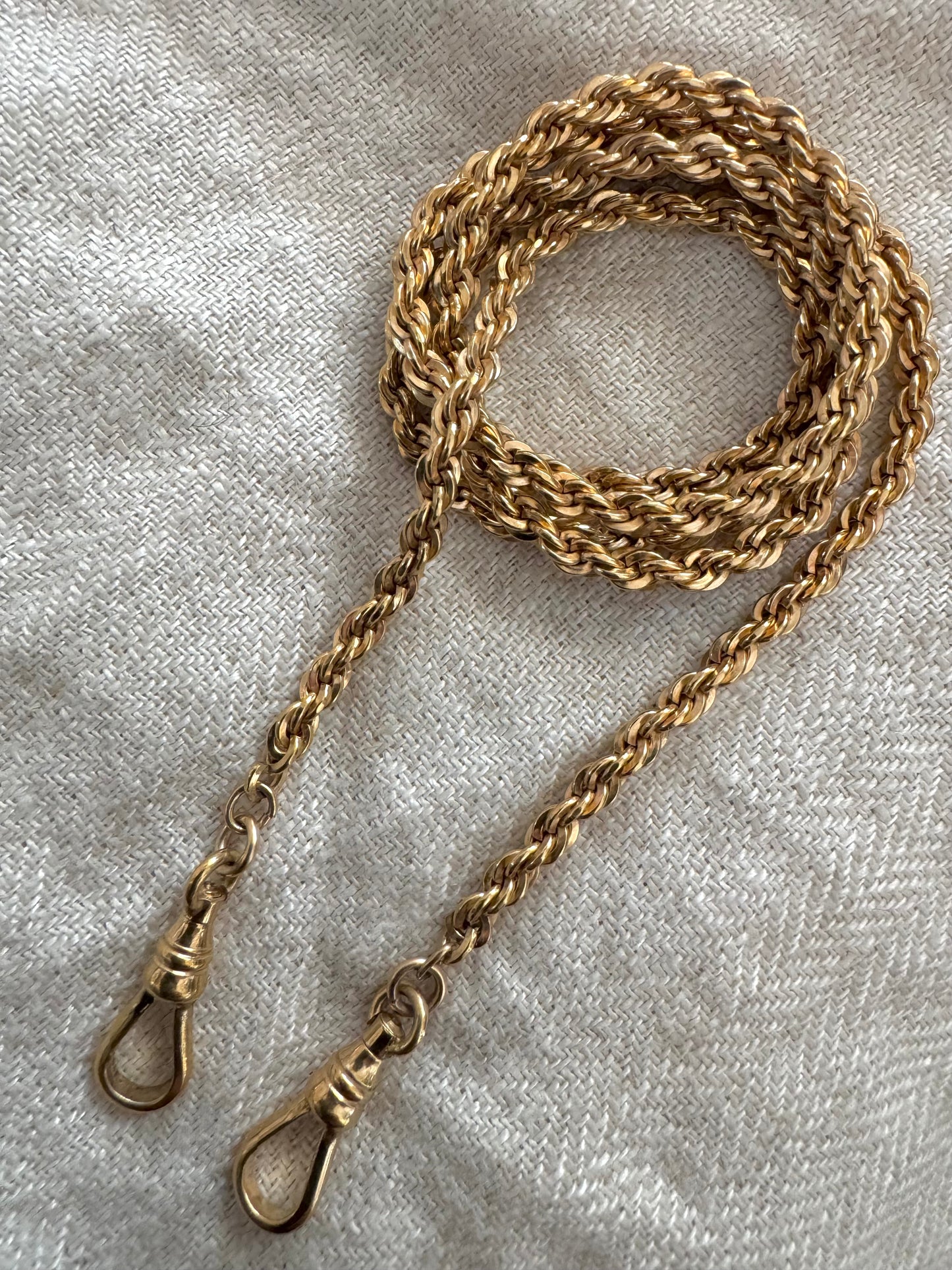 Vintage Long Gold Filled Rope Chain with Dog Clips