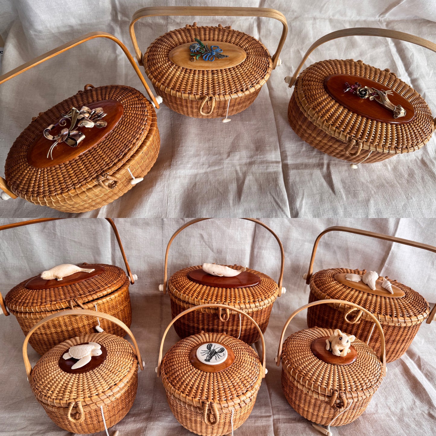 Large Oval Nantucket Basket with Faux Ivory 3-Dimensional Nantucket Harbor Seal